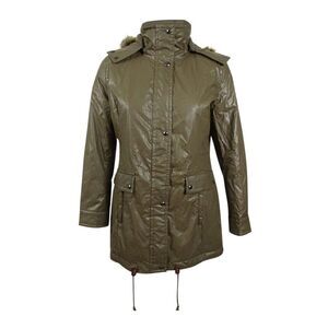 Calvin Klein Women's Faux-Fur-Trim Coated Anorak L, Olive